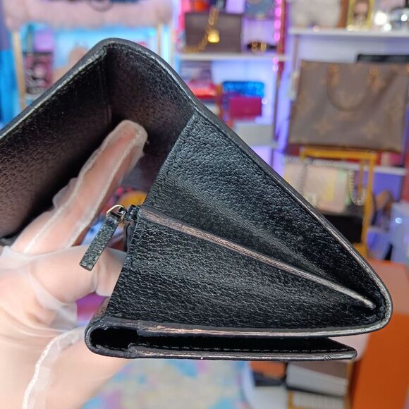 Gucci Vintage Black Monogram Canvas Leather Double Flap Snap Wallet W Box - Picture 12 of 15